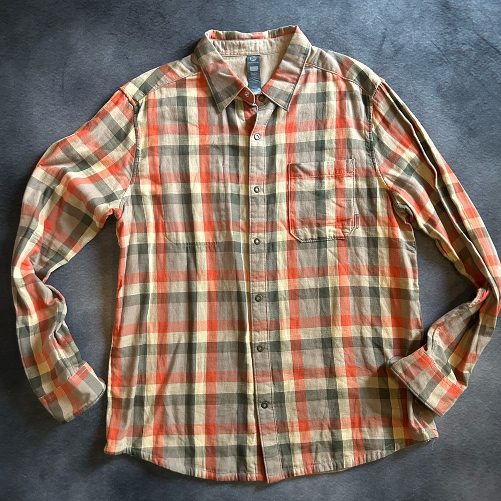 Merrell Men's Plaid Button-Down Shirt in Orange and Brown XL